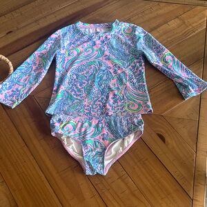 Lilly Pulitzer Pink and Blue Kids Swim Rashguard
